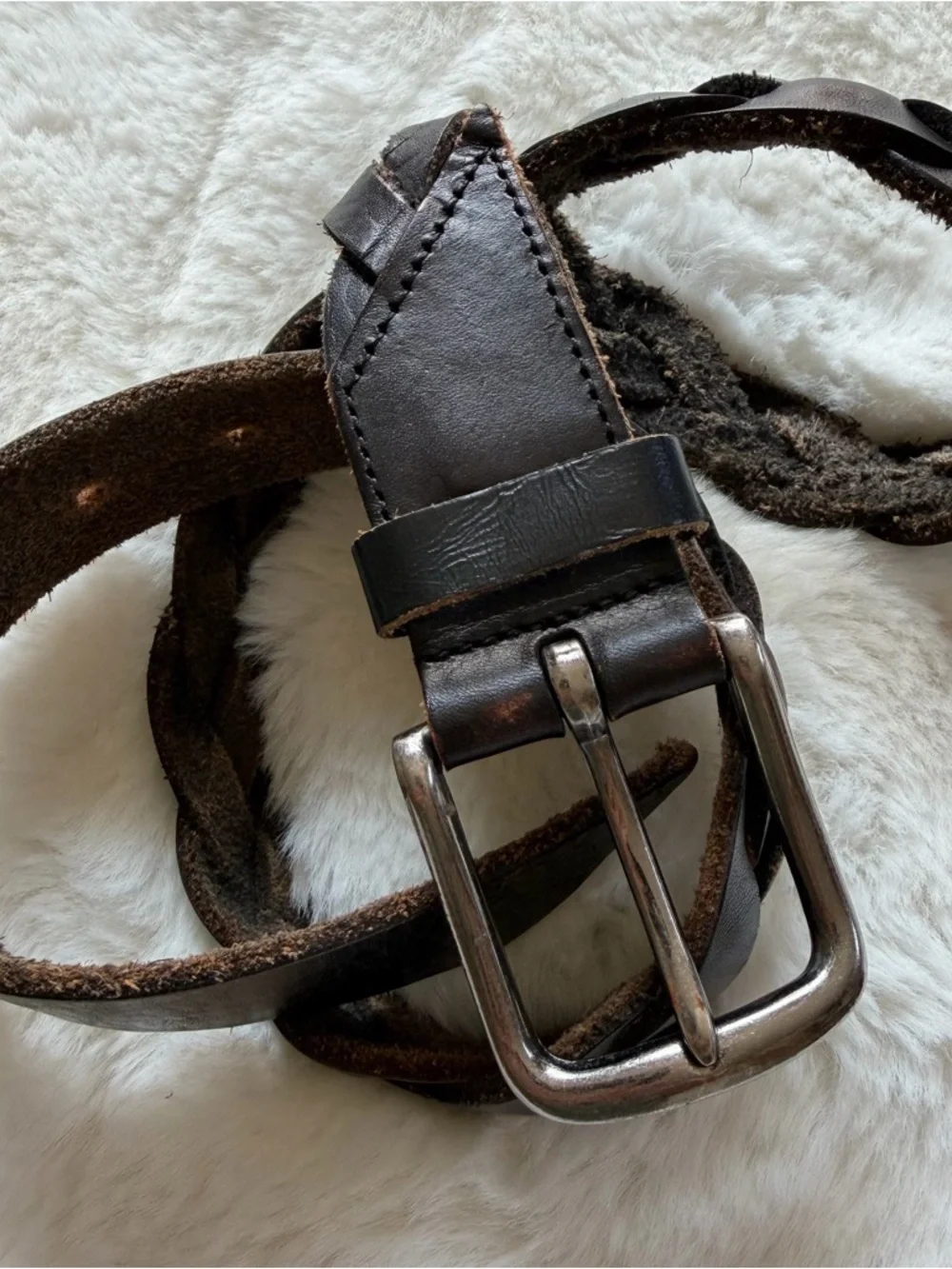 Vintage Braided Leather Belt Brown Silver Buckle Size 31–37.5 Boho Western